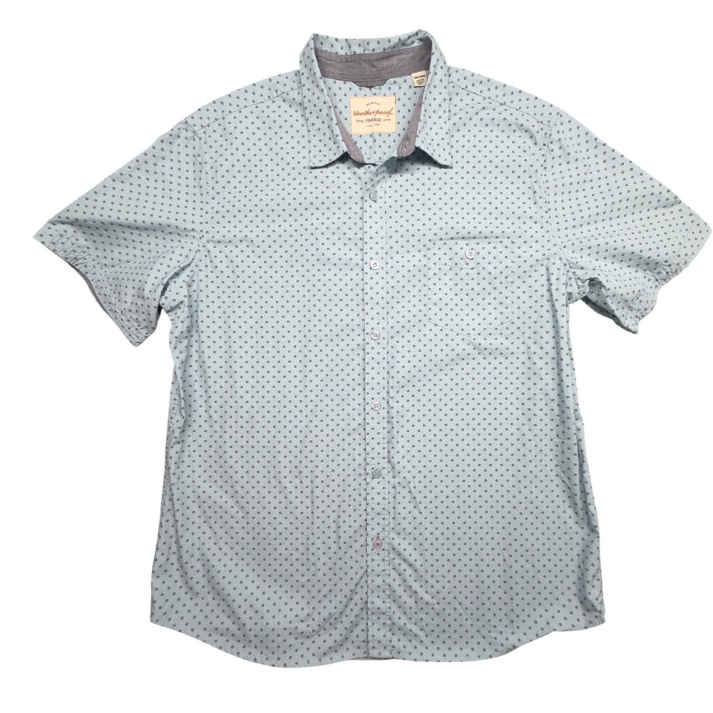 Weatherproof Vintage Mens XXL Short Sleeve Button Down Shirt Blue Microprint